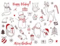 Cute christmas animals and elements set Royalty Free Stock Photo