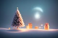 Christmas background, atmosphere, lights, falling snow, beautiful pine trees,New Year\'s Day, copy space, festive background, Royalty Free Stock Photo