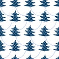 Cute Christmas background with fur trees, hollies, christmas balls. Seamless vector pattern in stylish pastel blue winter colors Royalty Free Stock Photo