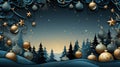 A blue and gold christmas scene with ornaments. Generative AI image. Royalty Free Stock Photo