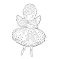 Cute Christmas ballerina. Winter holiday decoration. Black and white elements. Traditional festive doll for season design. Hand