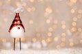 Cute Christmas bird adornment with bokeh of yellow and white christmas lights