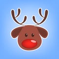 Cute christmas brown reindeer head with red nose