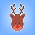 Cute christmas brown reindeer head with red nose Royalty Free Stock Photo