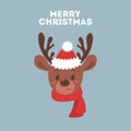 Cute christmas brown reindeer head with red scarf