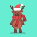 Cute christmas brown reindeer with red scarf Royalty Free Stock Photo