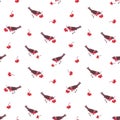 Cute Christmas bullfinches and ashberry seamless vector pattern Royalty Free Stock Photo