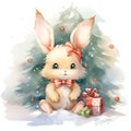 cute Christmas bunny sitting under the Christmas tree 1