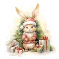 cute Christmas bunny sitting under the Christmas tree 2