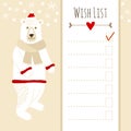 Cute christmas card, baby shower wish list with polar bear