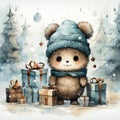 cute christmas card with bear and gifts Royalty Free Stock Photo