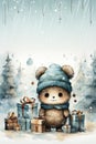 cute christmas card with bear and gifts Royalty Free Stock Photo