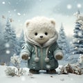 cute christmas card with bear in the winter forest Royalty Free Stock Photo
