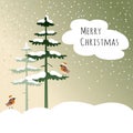 Cute christmas card with birds, finches, Royalty Free Stock Photo