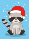 Cute Christmas card with a cartoon raccon