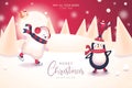 cute christmas card with lovely winter characters vector illustration