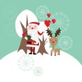 Cute Christmas card with Santa Claus and reindeer