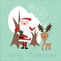 Cute Christmas card with Santa claus and reindeer