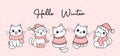 Cute Christmas cat Hello Winter in winter clothes cartoon drawing banner, Christmas and New year banner Royalty Free Stock Photo