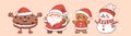 Cute christmas characters. Santa Claus, snowman, gingerbread man and cookie set. Vector illustration.