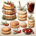 cute christmas cookies, cake, hot chocolate, cookie jar and teapot clipart