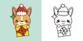 Cute Christmas Corgi Dog Clipart Illustration and Black and White. Funny Clip Art Christmas Pet.