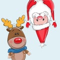 Cute Christmas deer and Santa