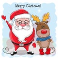 Cute Christmas deer and Santa