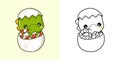 Cute Christmas Dino Illustration and For Coloring Page. Cartoon Stickers New Year Dinosaur.