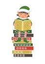 Cute Christmas elf reading book on stack of books