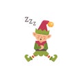 Cute Christmas elf sleeping after a hard day. Santa Claus elf