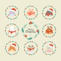 Cute christmas forest animals. Wildlife cartoon character set. Deer, rabbit, fox, bear, puppy, pig, wolf, sheep in