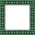 Cute Christmas frame with Christmas snow flakes pattern on green Royalty Free Stock Photo