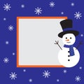 Cute Christmas frame with space for text or photo. Festive frame with a snowman. Vector Royalty Free Stock Photo