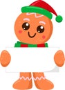 Cute Christmas Gingerbread Man Cartoon Character Holding A Blank Sign Royalty Free Stock Photo