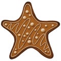 Cute Christmas gingerbread star with white glaze and balls