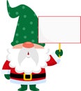 Cute Christmas Gnome Cartoon Character Holding Up A Blank Sign