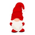 Cute Christmas gnome, elf in red hat in cartoon style, New year greeting character isolated on white background