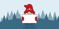 Cute christmas gnome with red clothes and blank card