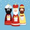 Cute Christmas greeting card, invitation with three kings, flat design, illustration Royalty Free Stock Photo