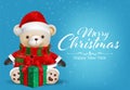 Cute Christmas Greeting Card, With Teddy bear wear Santa Claus, vector illustration