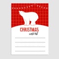 Cute Christmas greeting card, wish list. Polar bear, Christmas lights and snow. Hand drawn illustration background. Royalty Free Stock Photo