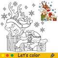 Coloring Christmas lamb sleeps on the presents vector illustration Royalty Free Stock Photo