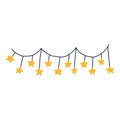 Cute christmas lights in the shape of stars. Holiday garland clipart on wire string. Hand drawn stylized vector isolated on