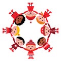 Cute christmas multicultural children in circle