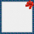 Cute Christmas or new year square border with candy cane, berries pattern and red bow isolated