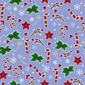 Cute christmas and new year hand drawn background. Vector seamless pattern for wrapping, wallpaper, scrabooking. Holly, christmas