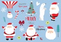 Cute Christmas object collection with santa claus,christmas tree, polar bear, snowflake