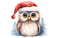 cute christmas owl with santa hat AI generated Royalty Free Stock Photo