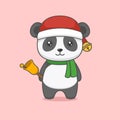 Cute Christmas Panda Holding Bell